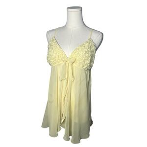 Y2K Vintage LA Intimates Butter Yellow Chiffon Rosette Babydoll Lingerie